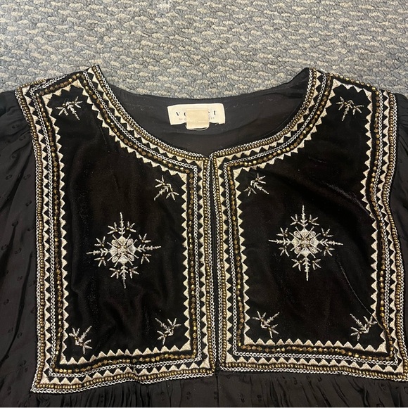 VELVET by Graham & Spencer Black and Gold Embroidered Beaded Velvet Drape Blouse - Picture 12 of 13